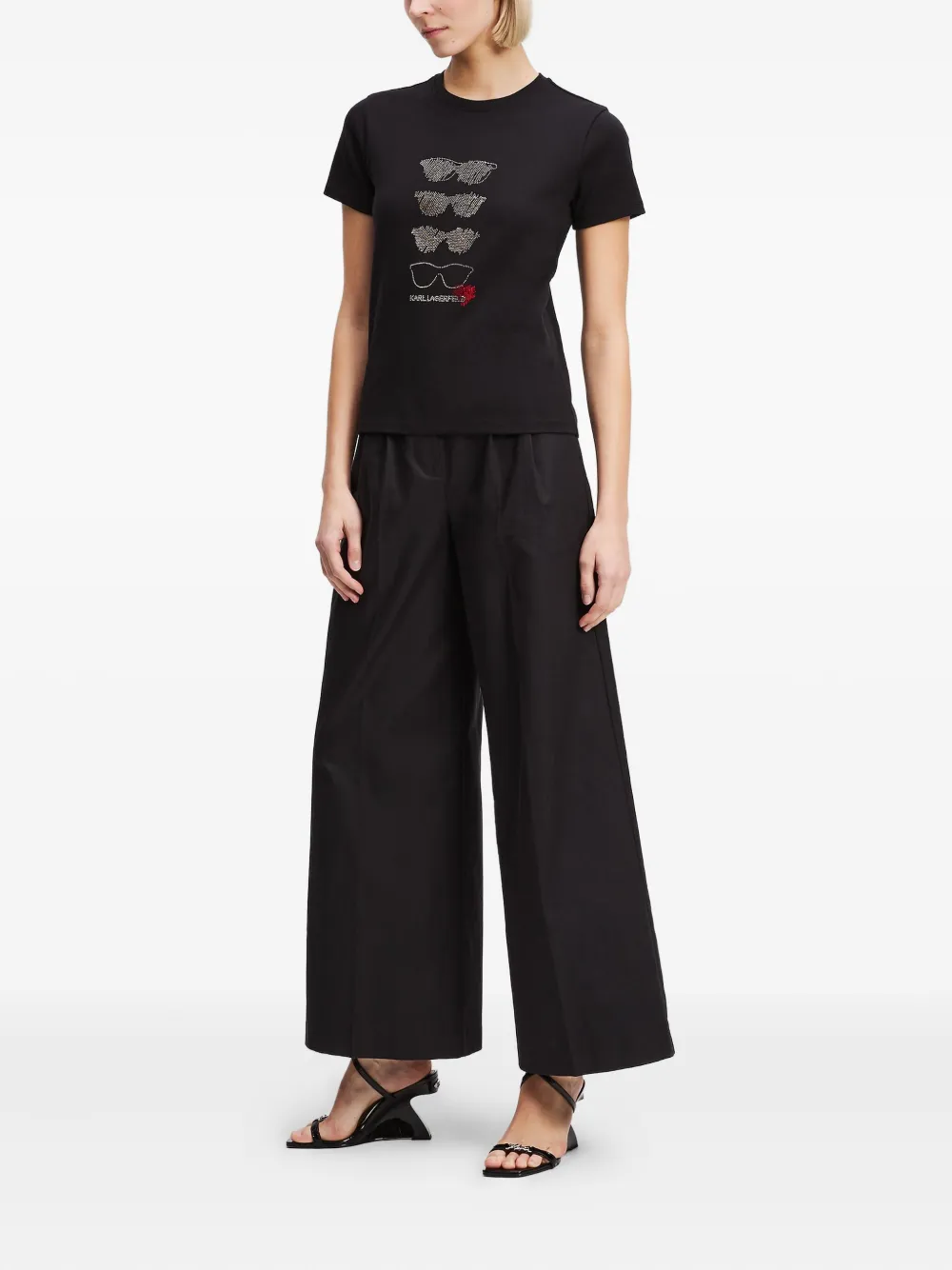 Karl Lagerfeld T-shirt met zonnebril van stras Zwart