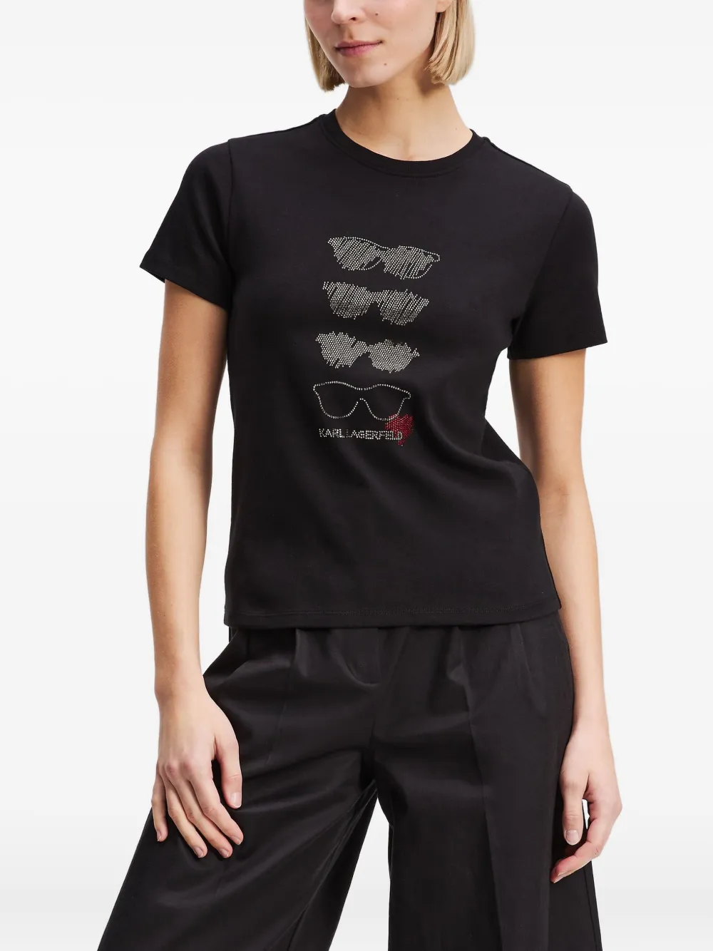 Karl Lagerfeld T-shirt met zonnebril van stras Zwart