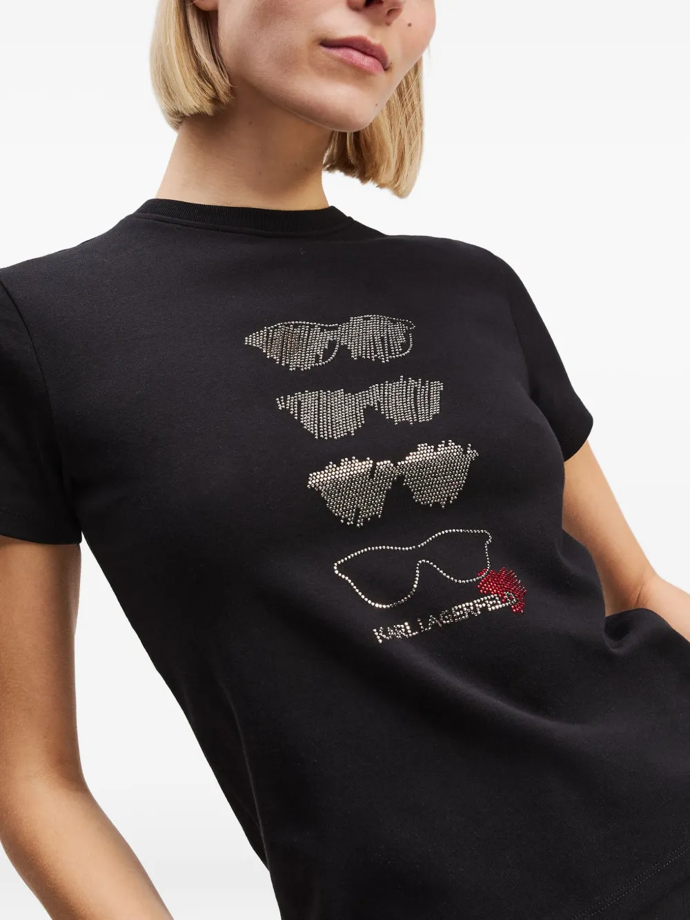 Karl Lagerfeld T-shirt met zonnebril van stras Zwart
