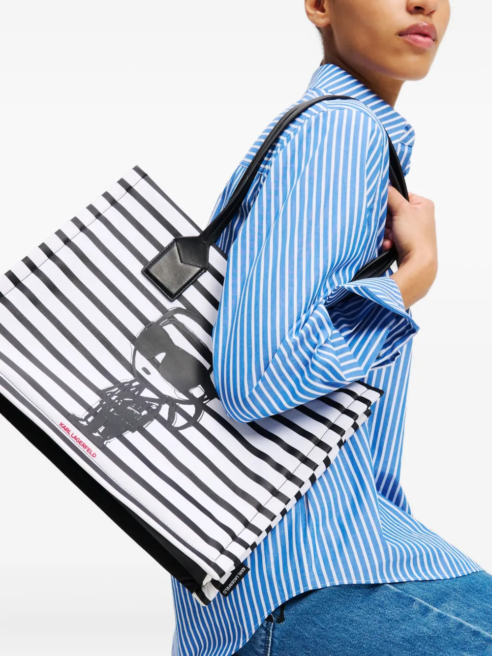 Karl Lagerfeld Medium Ikon gestreepte shopper - Zwart