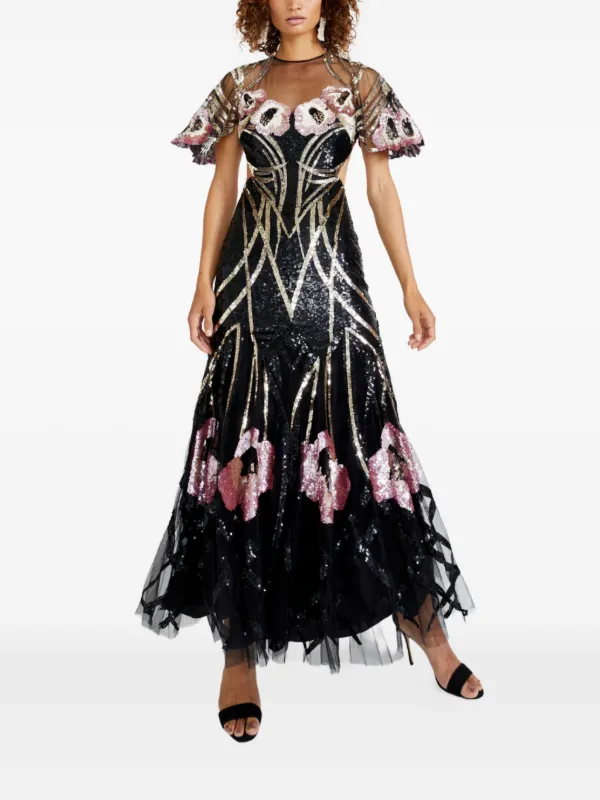 black embellished party dress Temperley London Natalia Sequin-embellished Dress