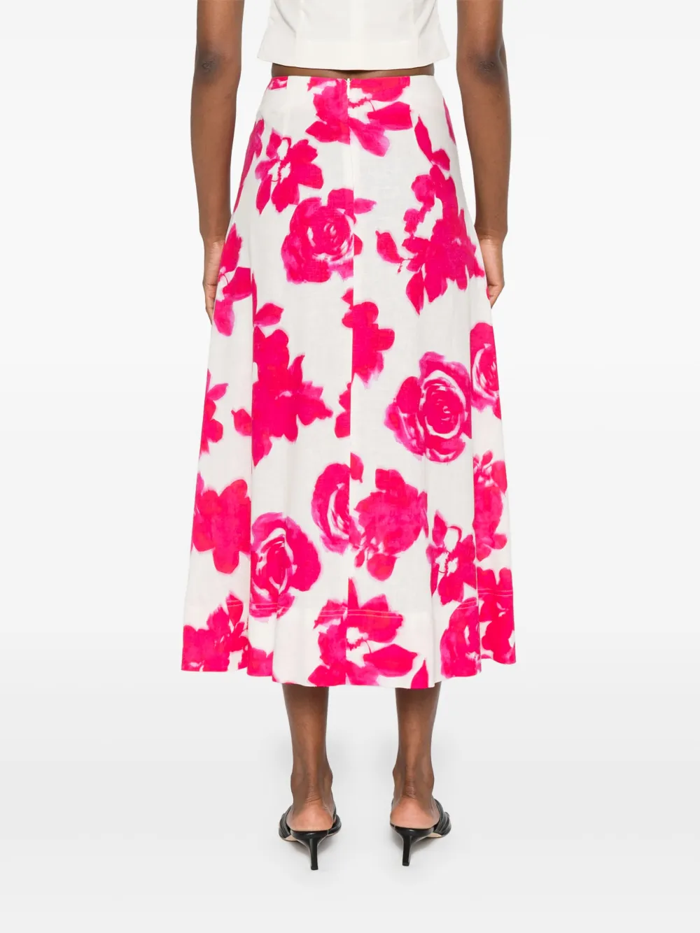 Shop Luisa Cerano Flower-print Midi Skirt