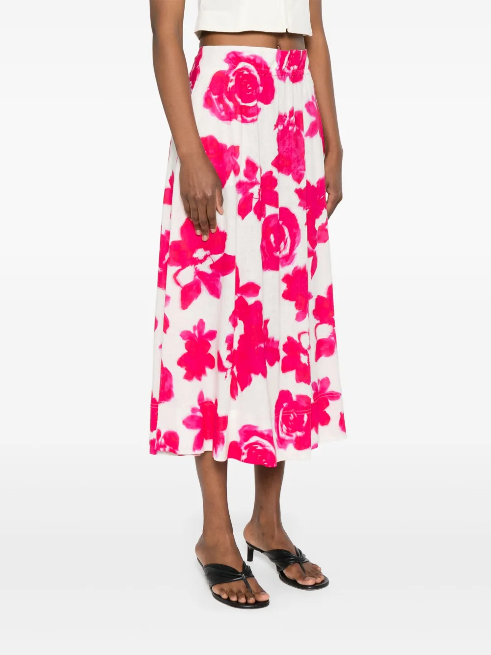 Shop Luisa Cerano Flower-print Midi Skirt