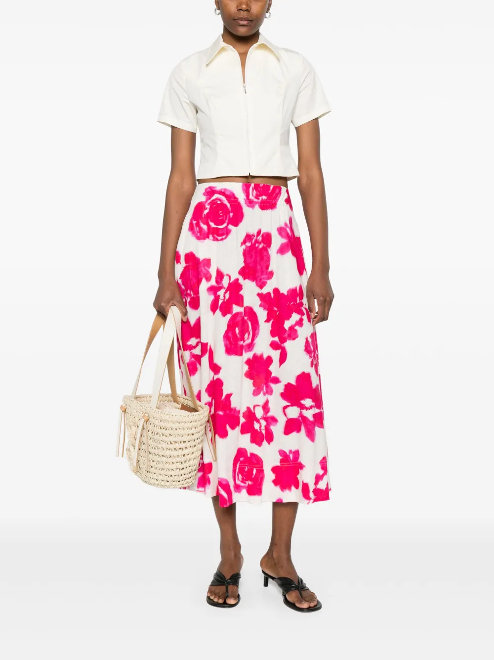Shop Luisa Cerano Flower-print Midi Skirt