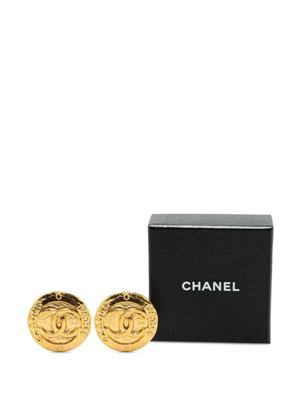 Pre-owned Chanel 1980-1990 Gold Plated Cc Round Clip On Earrings Costume Earrings