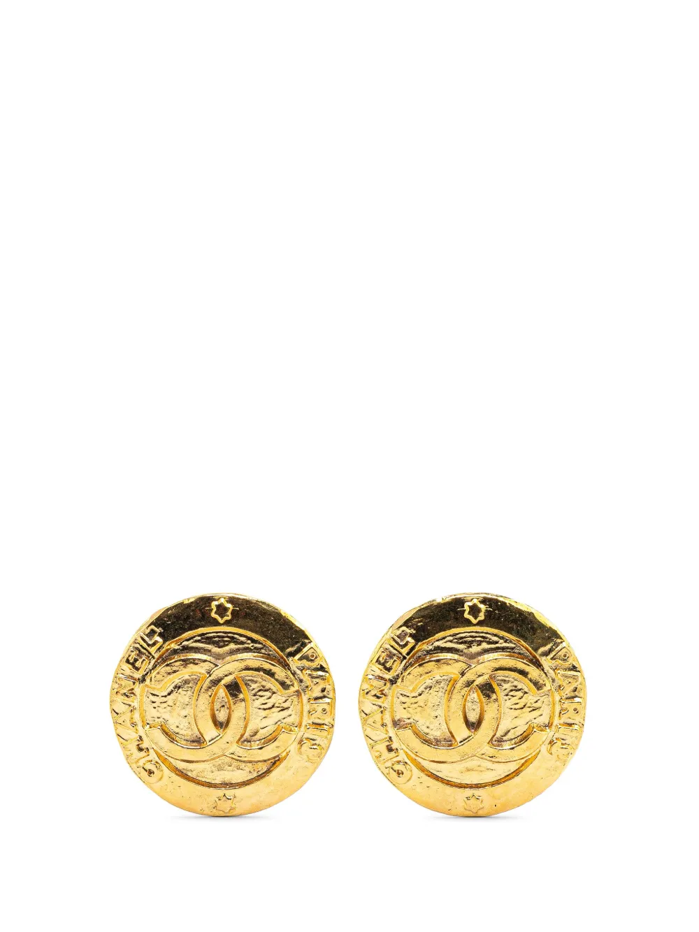 Pre-owned Chanel 1980-1990 Gold Plated Cc Round Clip On Earrings Costume Earrings