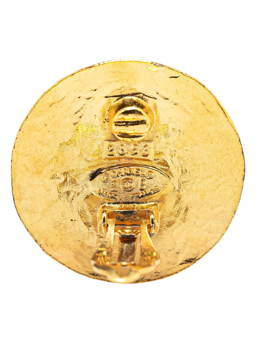 Pre-owned Chanel 1980-1990 Gold Plated Cc Round Clip On Earrings Costume Earrings