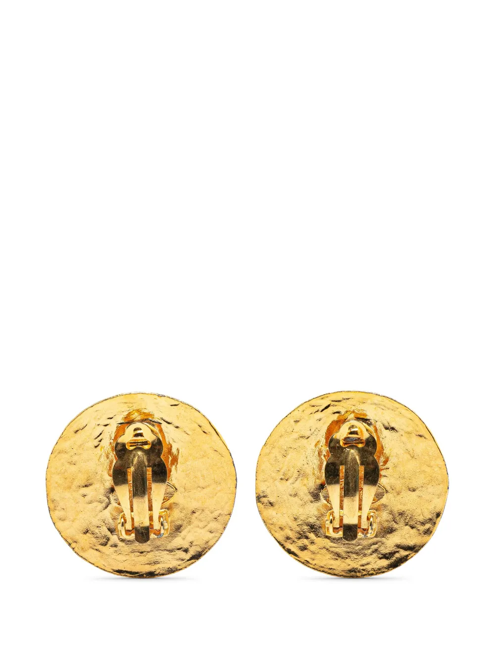 Pre-owned Chanel 1980-1990 Gold Plated Cc Round Clip On Earrings Costume Earrings