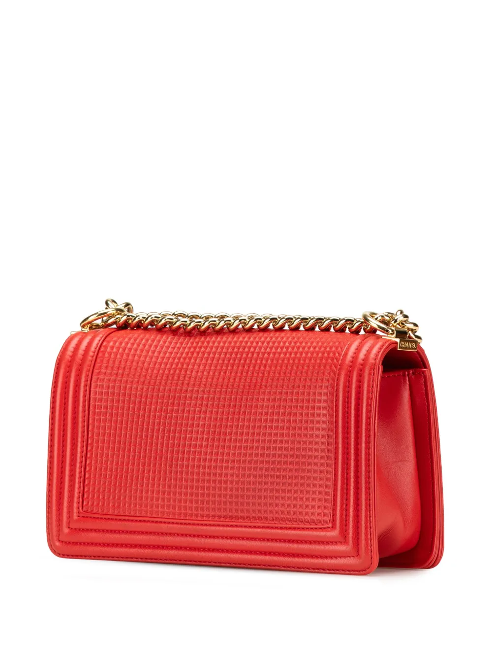Pre-owned Chanel 2013-2014 Old Medium Lambskin Embossed Cube Boy Flap Crossbody Bag
