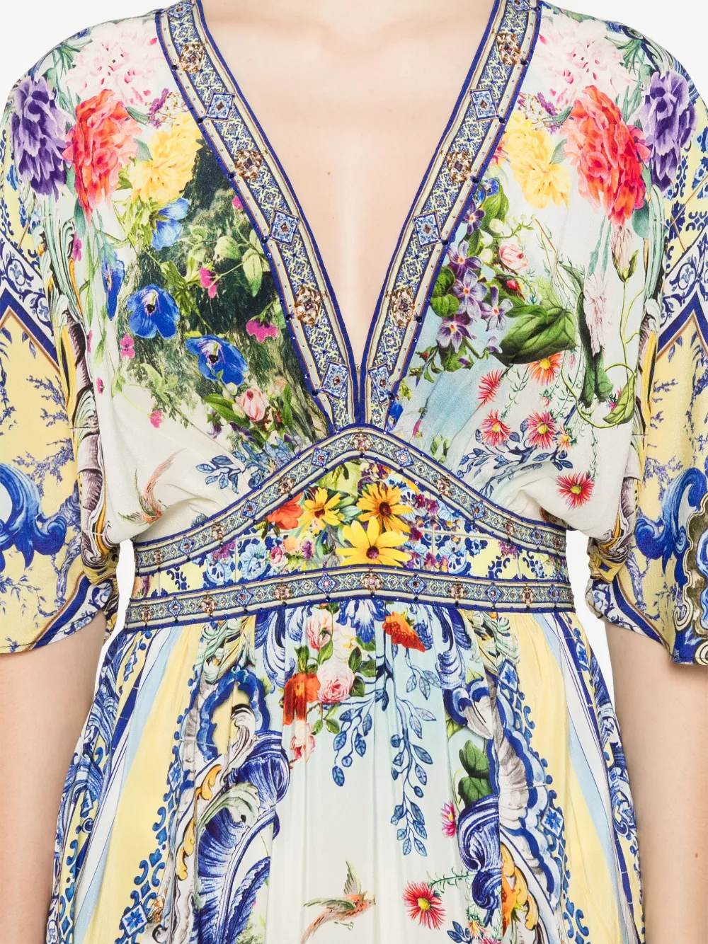 Camilla Getailleerde zijden maxi-jurk Blauw