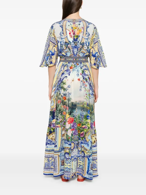 Camilla fitted-waist Silk Maxi Dress | Blue | FARFETCH