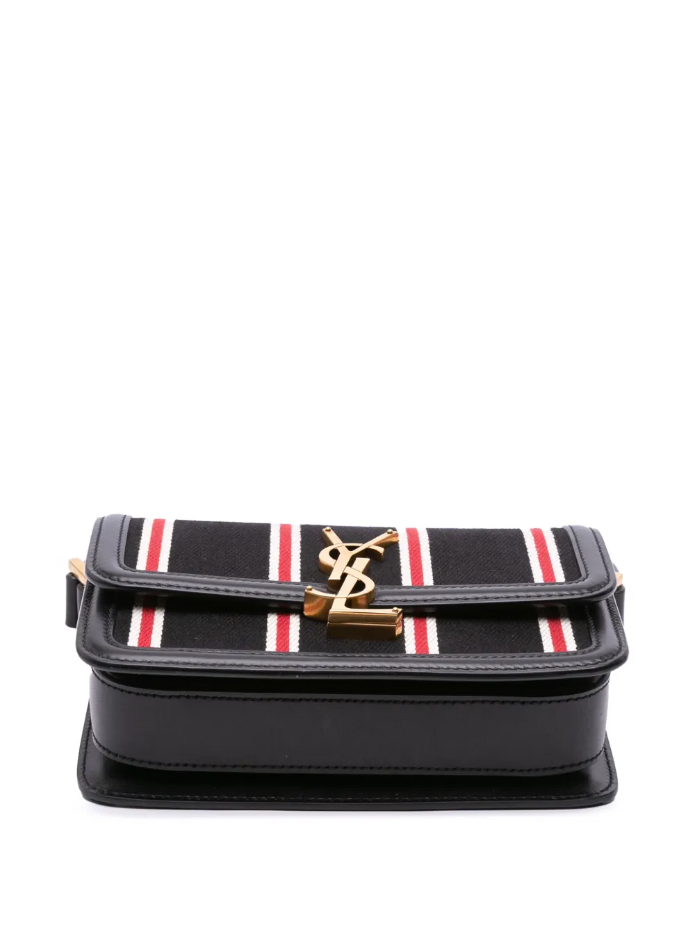 Pre-owned Saint Laurent 2021 Small Canvas Striped Solferino Satchel In Box Crossbody Bag