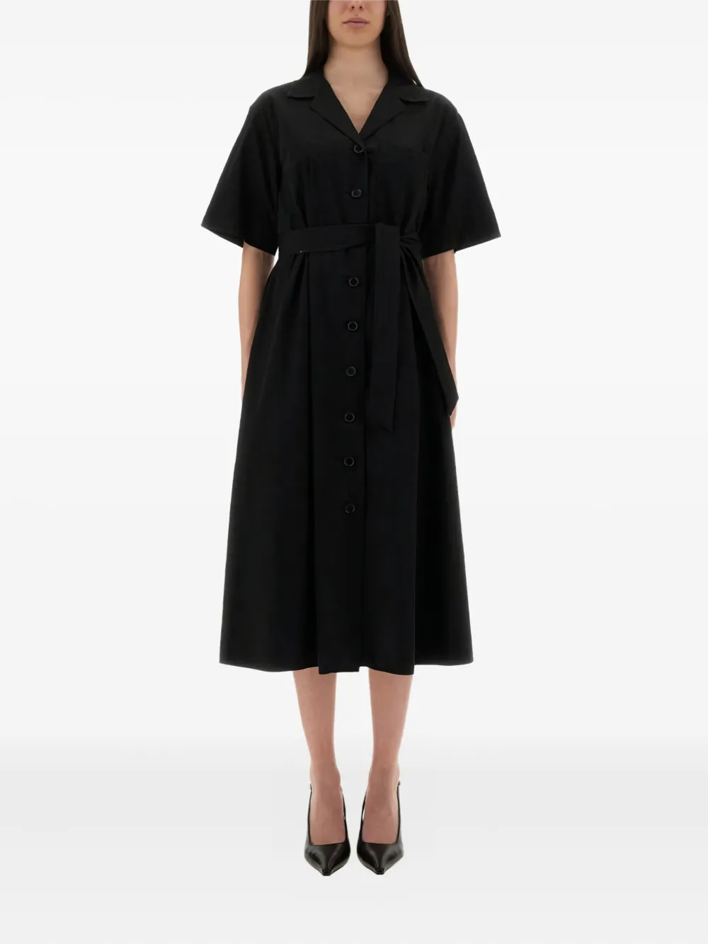 ASPESI button-fastening belted maxi dress Zwart