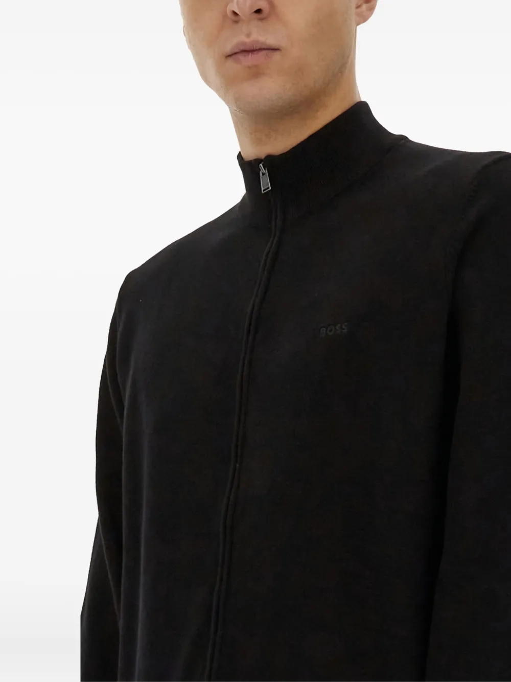 BOSS Sweater met rits Zwart
