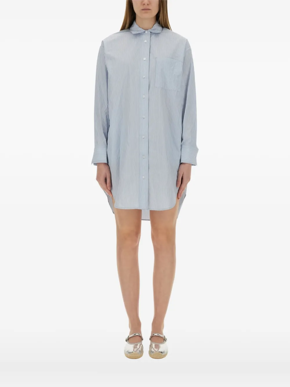 pinstripe button-up shirt dress