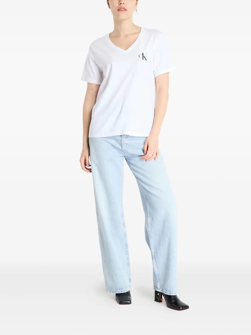 Calvin Klein Jeans Est.1978 Logo V-neck Tee In White