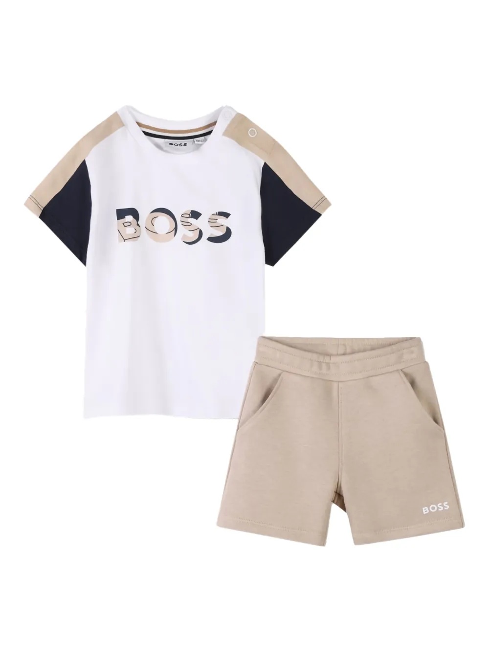 BOSS Kidswear colour-block logo-T-shirt shorts set Beige