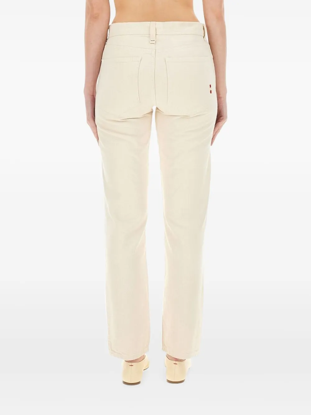 AMISH Straight jeans met geborduurde zakken Beige