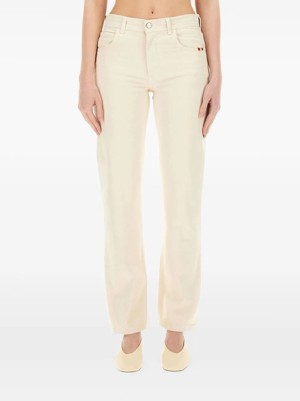 AMISH Straight jeans met geborduurde zakken - Beige