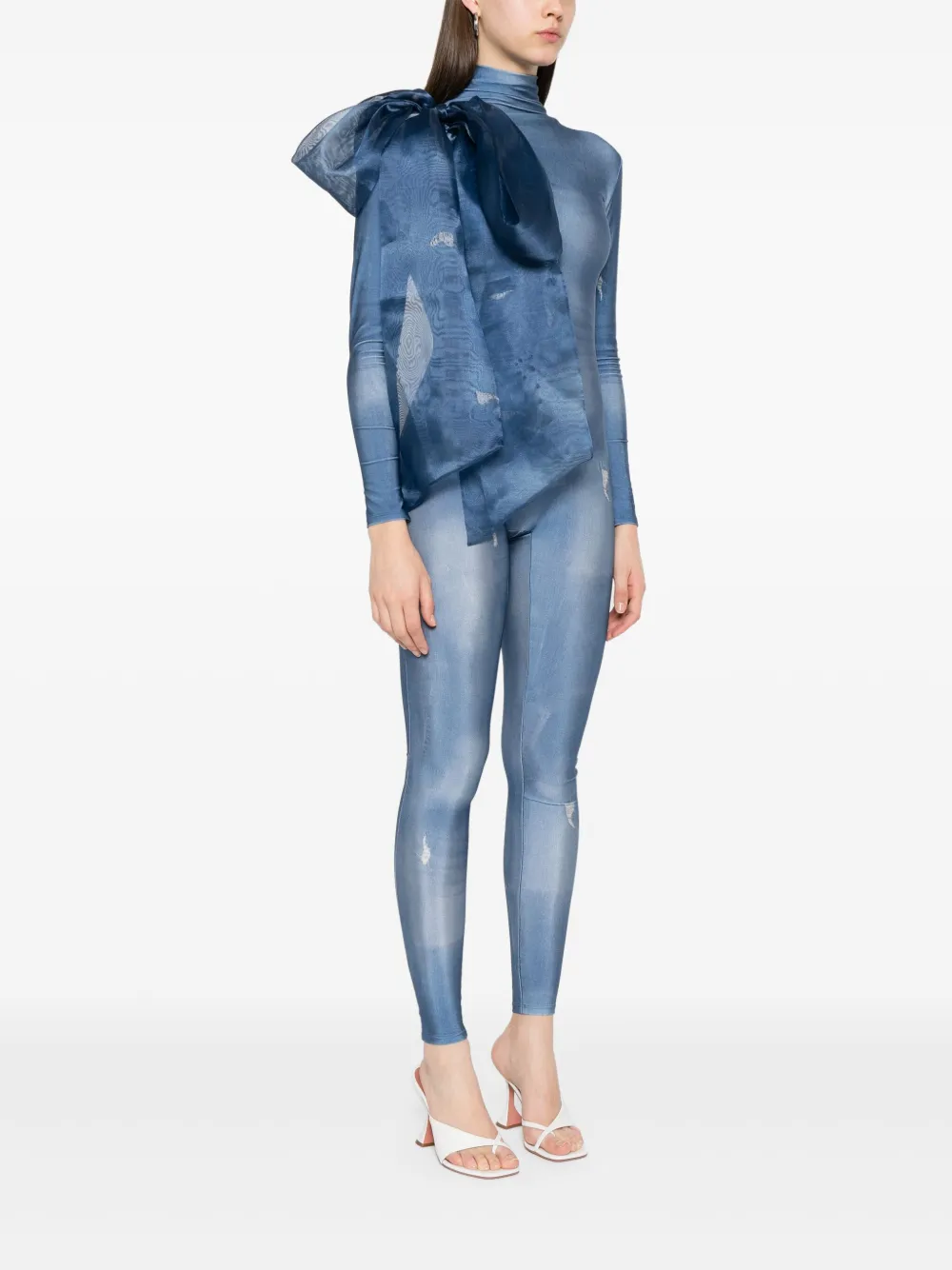 Shop Atu Body Couture Denim-print Jumpsuit