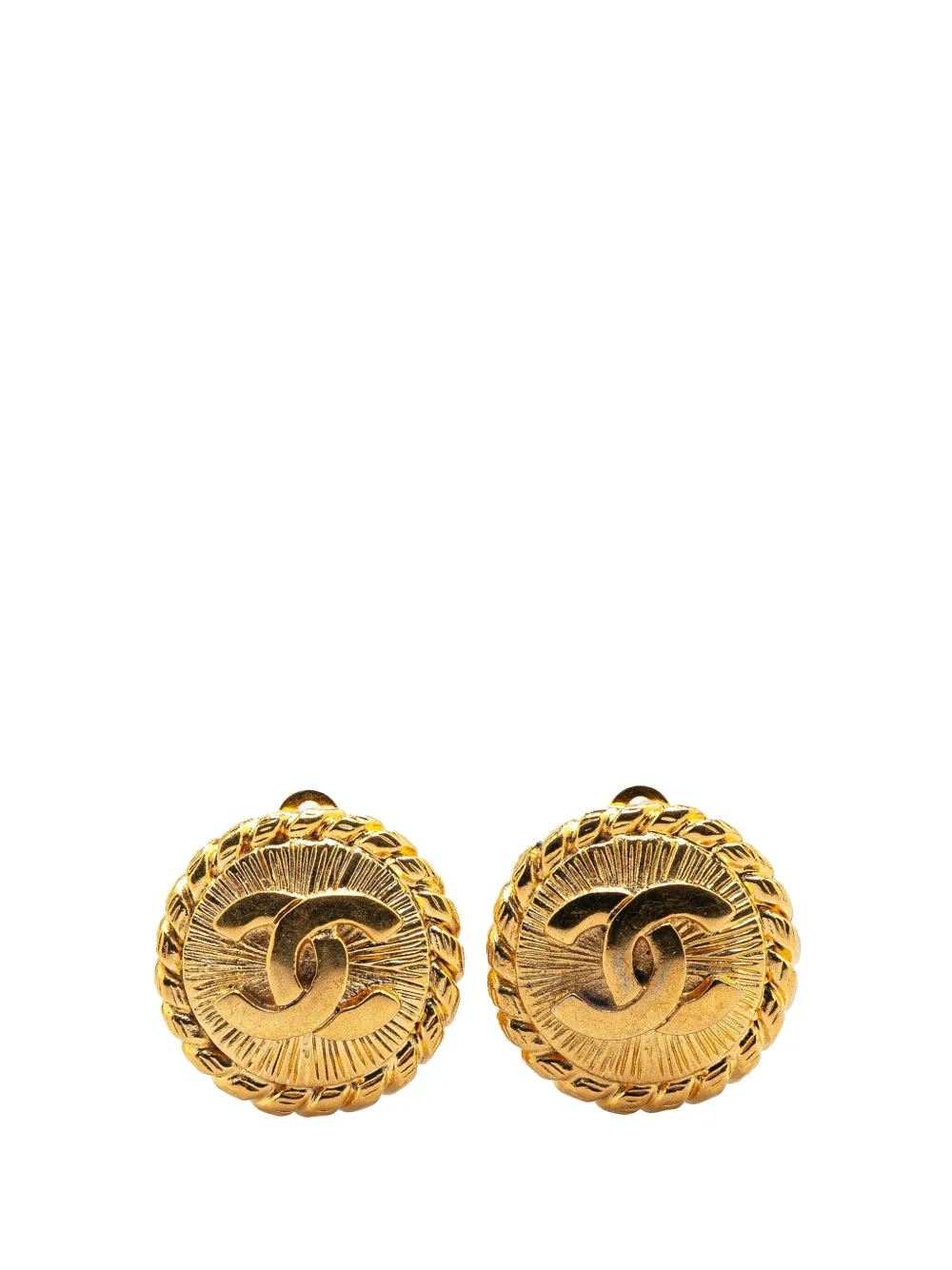 Pre-owned Chanel 1970-1980 Gold Plated Cc Round Clip On Earrings Costume Earrings