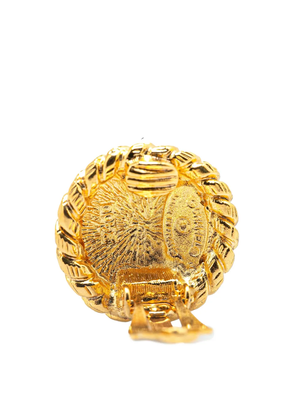 Pre-owned Chanel 1970-1980 Gold Plated Cc Round Clip On Earrings Costume Earrings
