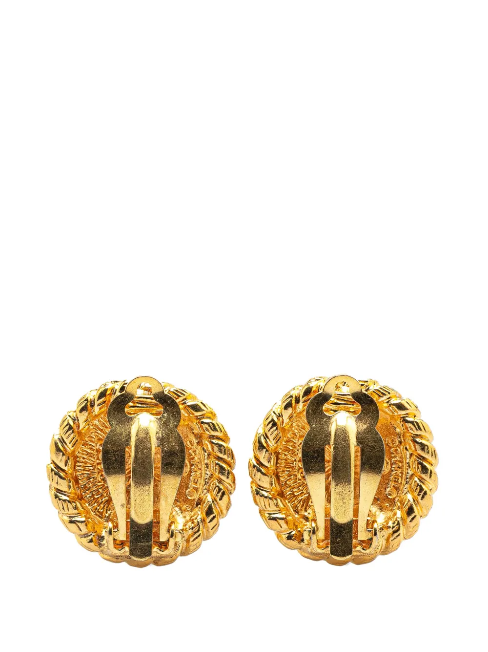Pre-owned Chanel 1970-1980 Gold Plated Cc Round Clip On Earrings Costume Earrings