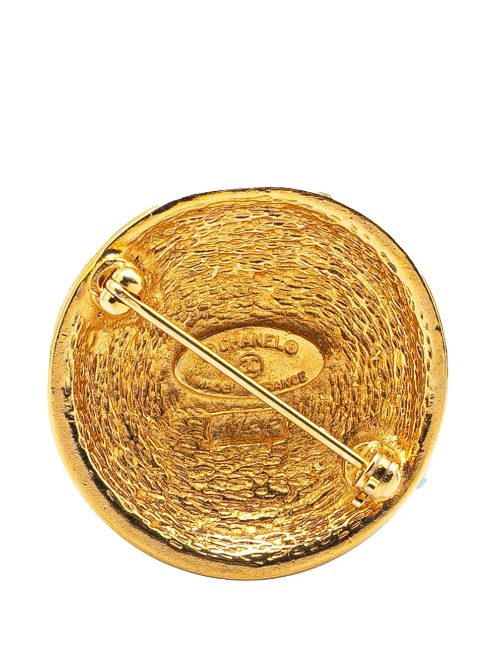 Pre-owned Chanel 1970-1980 Gold Plated Cc Quilted Round Brooch Costume Brooch
