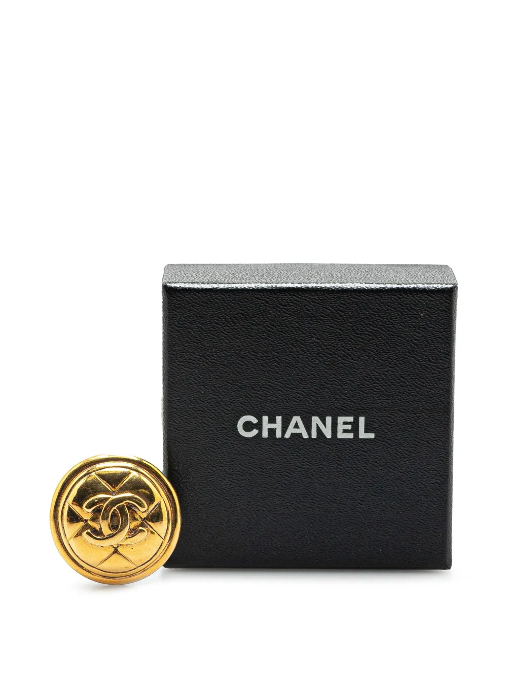 Pre-owned Chanel 1970-1980 Gold Plated Cc Quilted Round Brooch Costume Brooch