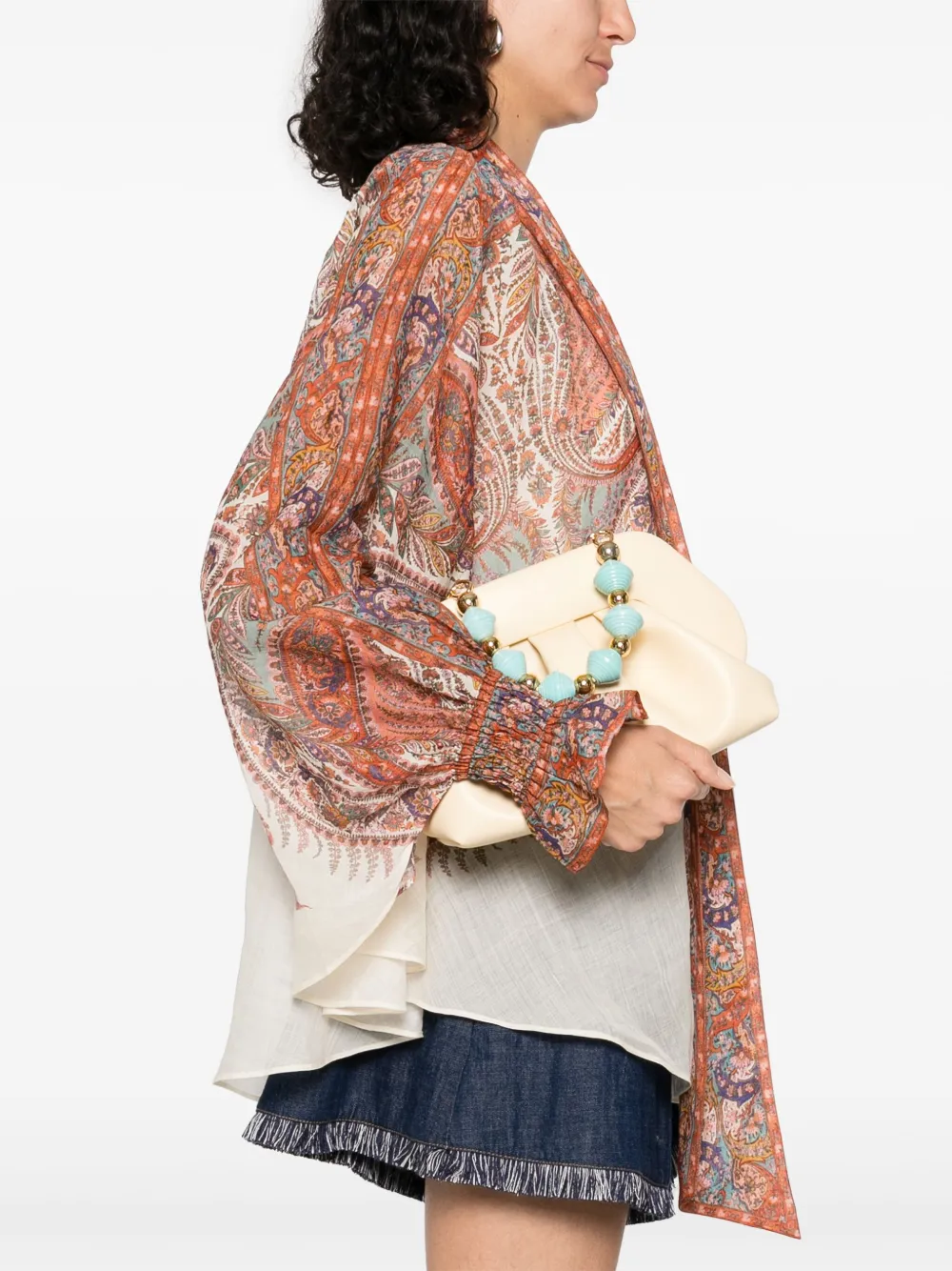 Themoirè Shopper verfraaid met kralen - Beige