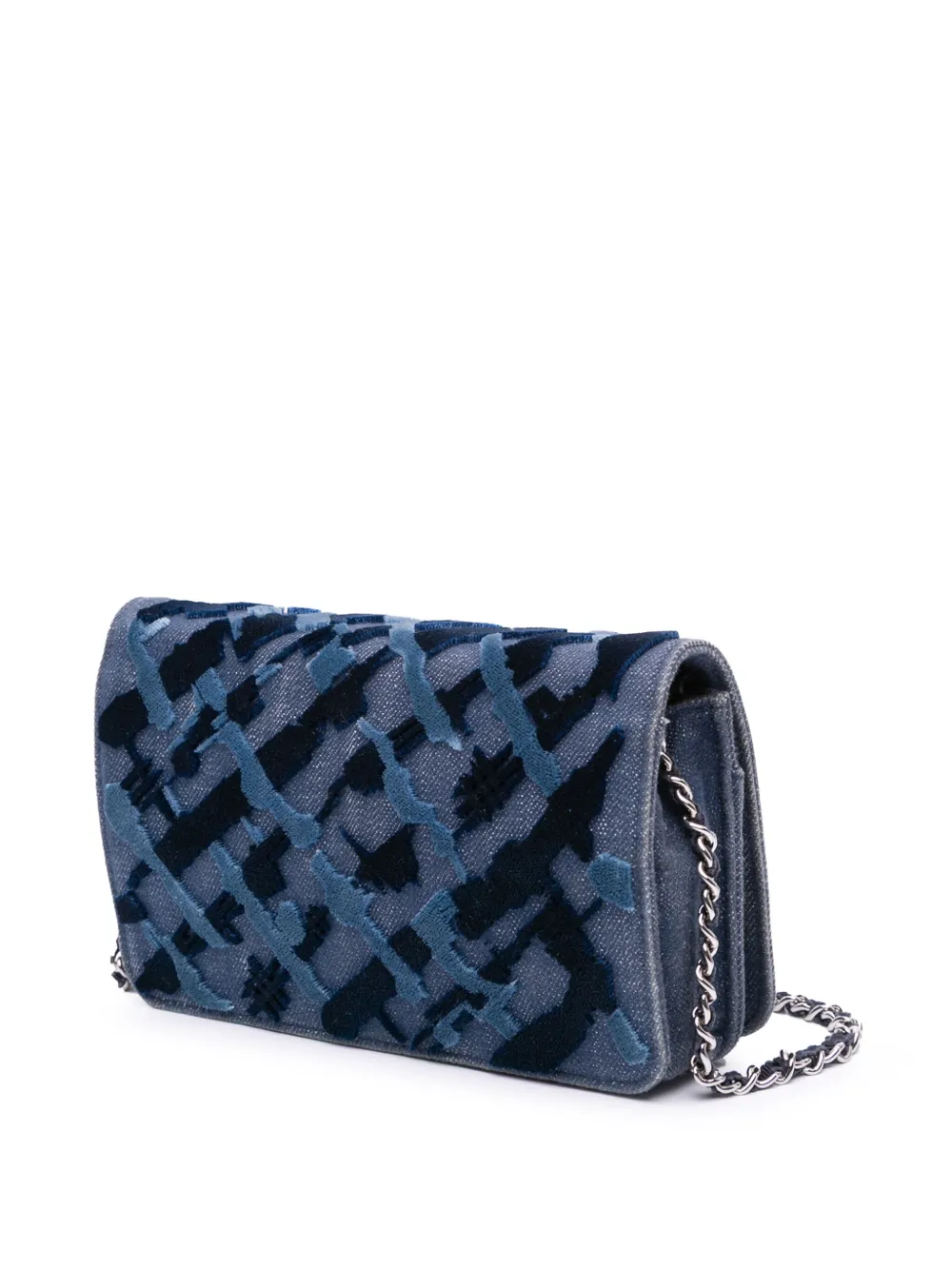 Pre-owned Chanel 2017-2018 Denim And Velvet Wallet On Chain Crossbody Bag