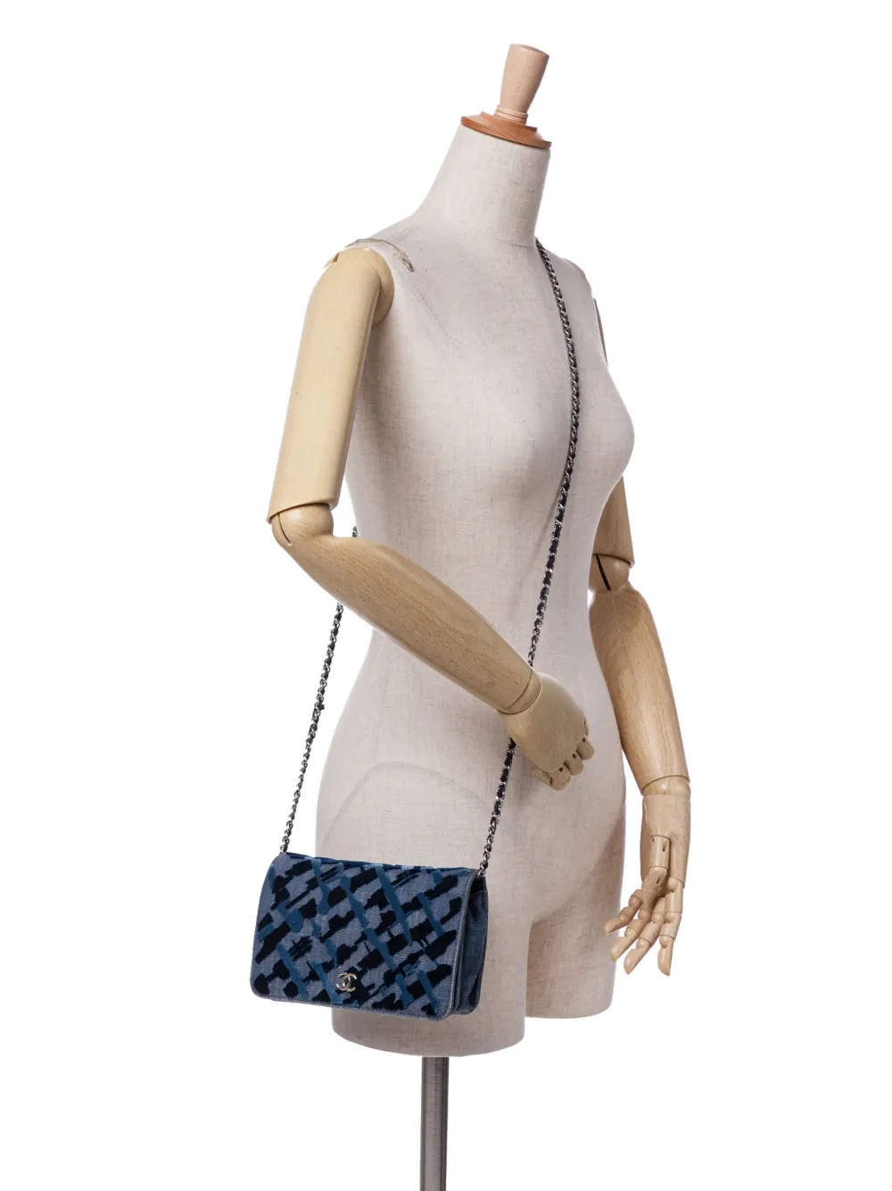 Pre-owned Chanel 2017-2018 Denim And Velvet Wallet On Chain Crossbody Bag