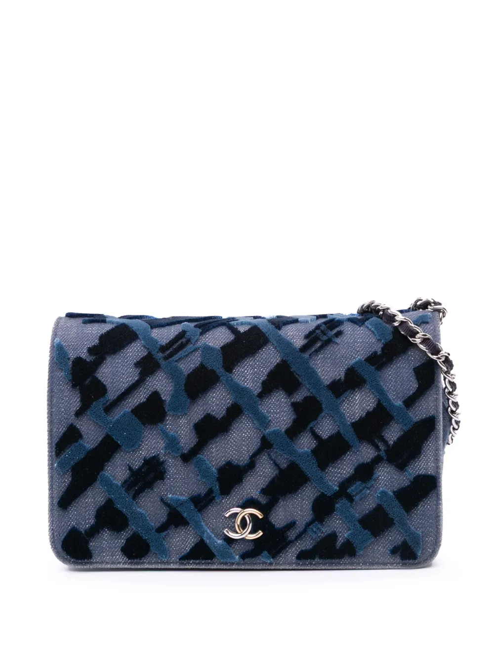 CHANEL Pre-Owned 2017-2018 デニム&ベルベット ウォレットオンチェーン ショルダーバッグ - ブルー CHANEL Pre-Owned 2017-2018 デニム&ベルベット ウォレットオンチェーン ショルダーバッグ - ブルー