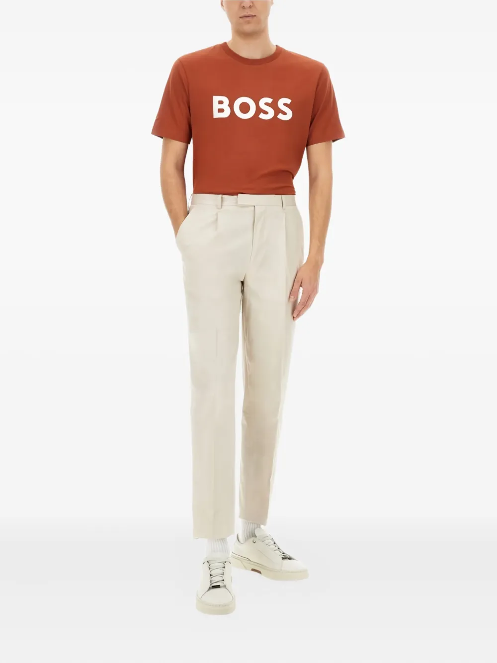 BOSS Katoenen T-shirt met logoprint Rood
