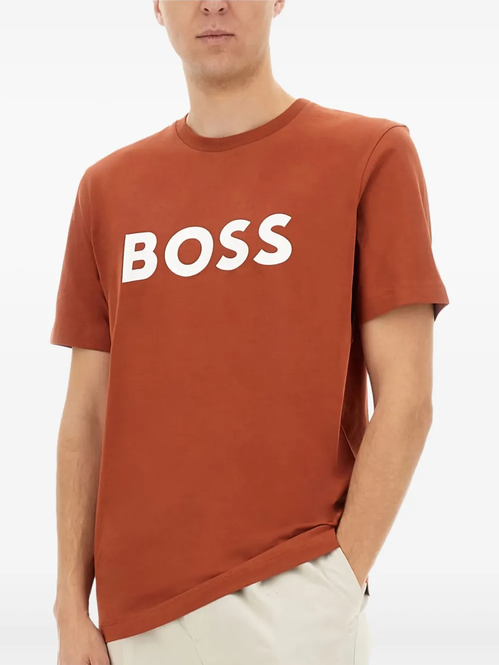 BOSS Katoenen T-shirt met logoprint Rood