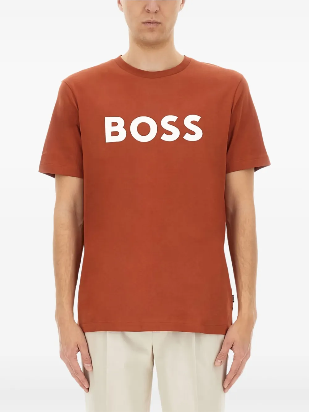BOSS Katoenen T-shirt met logoprint Rood