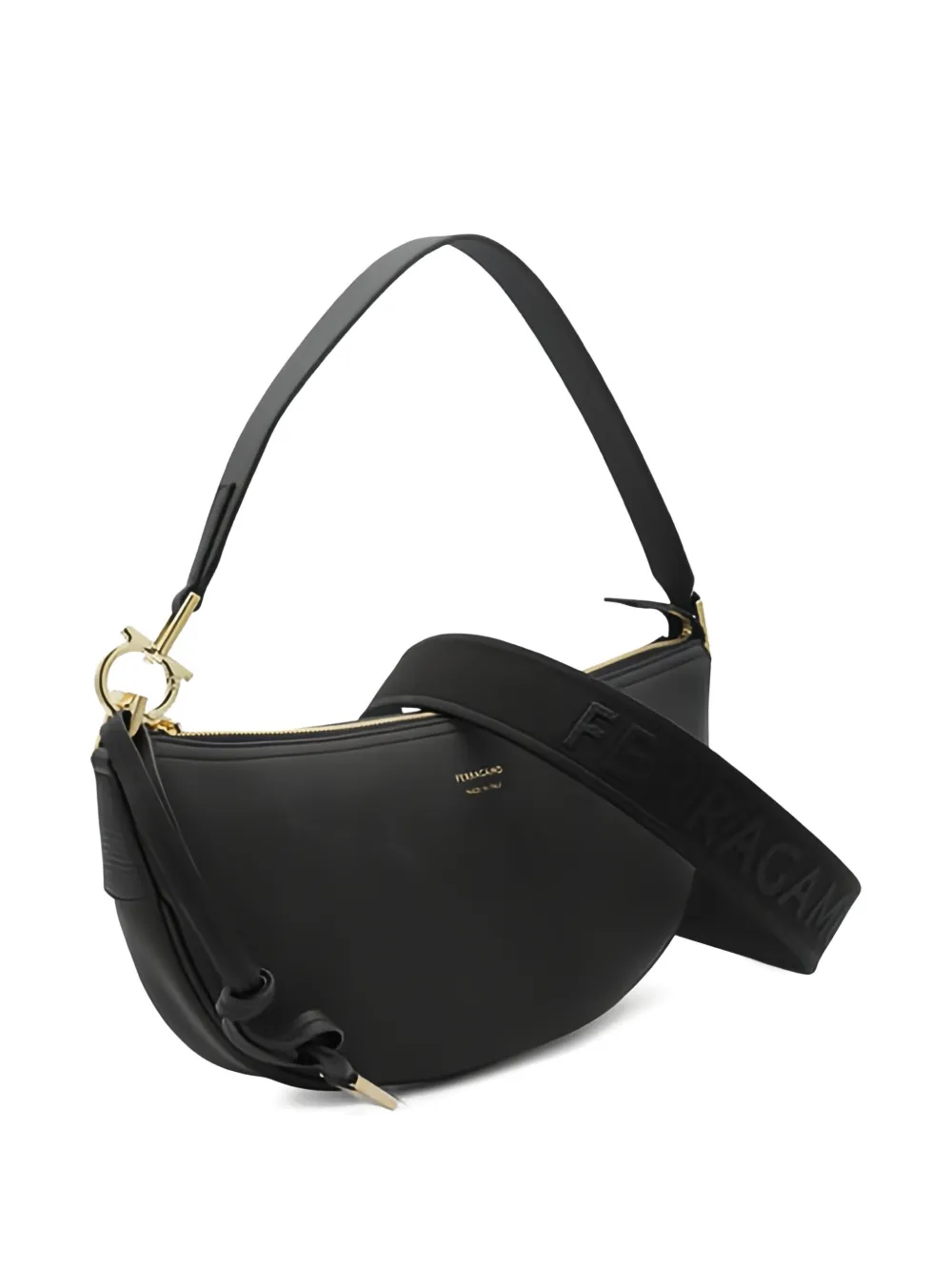 Ferragamo Kleine ovalen leren schoudertas Zwart