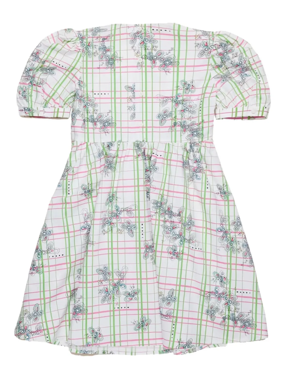 Marni Kids puff-sleeve checked dress Wit