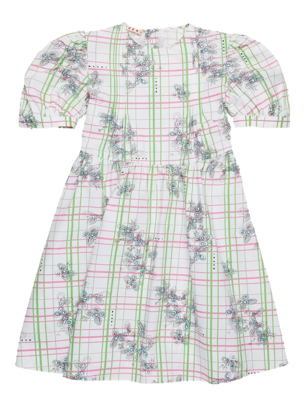 Marni Kids puff-sleeve checked dress Wit