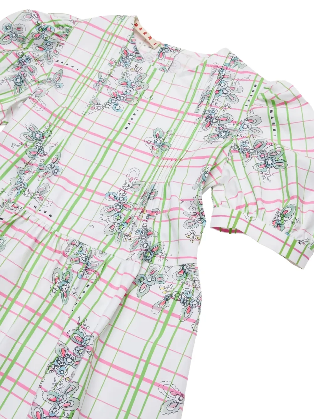 Marni Kids puff-sleeve checked dress Wit