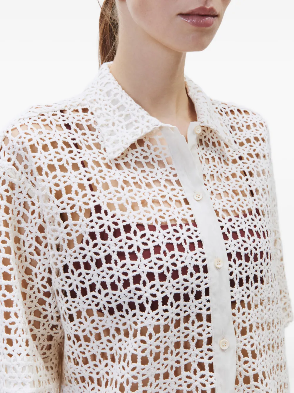 Alysi crochet-pattern collared shirt Wit