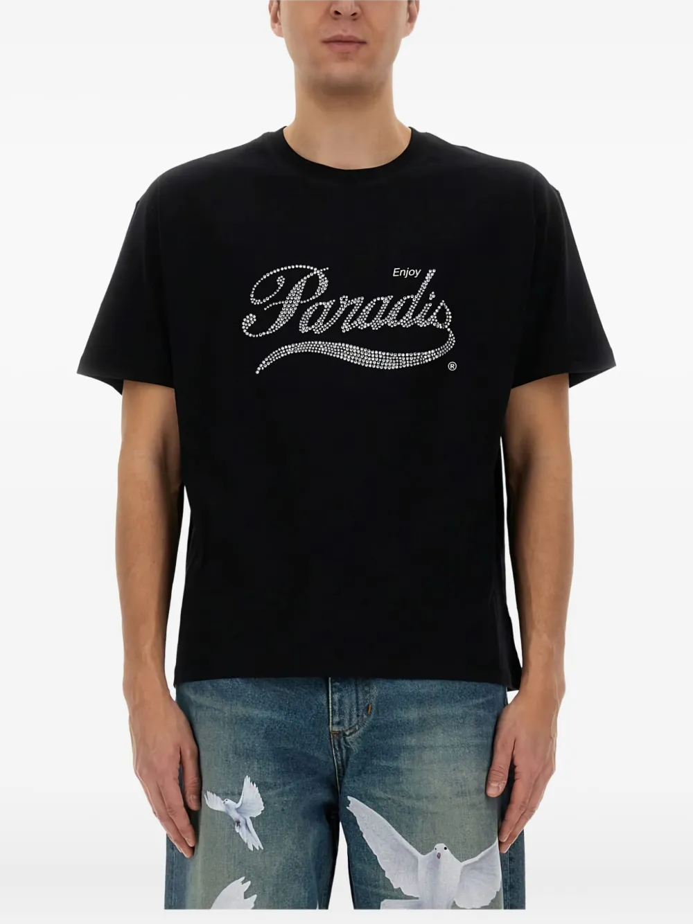 3PARADIS T-shirt verfraaid met kristallen en logo Zwart