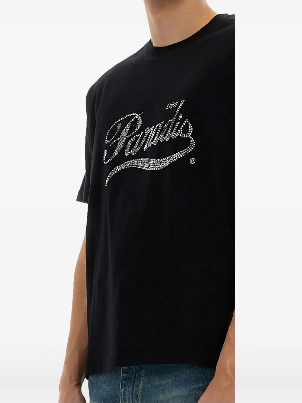 3PARADIS T-shirt verfraaid met kristallen en logo Zwart