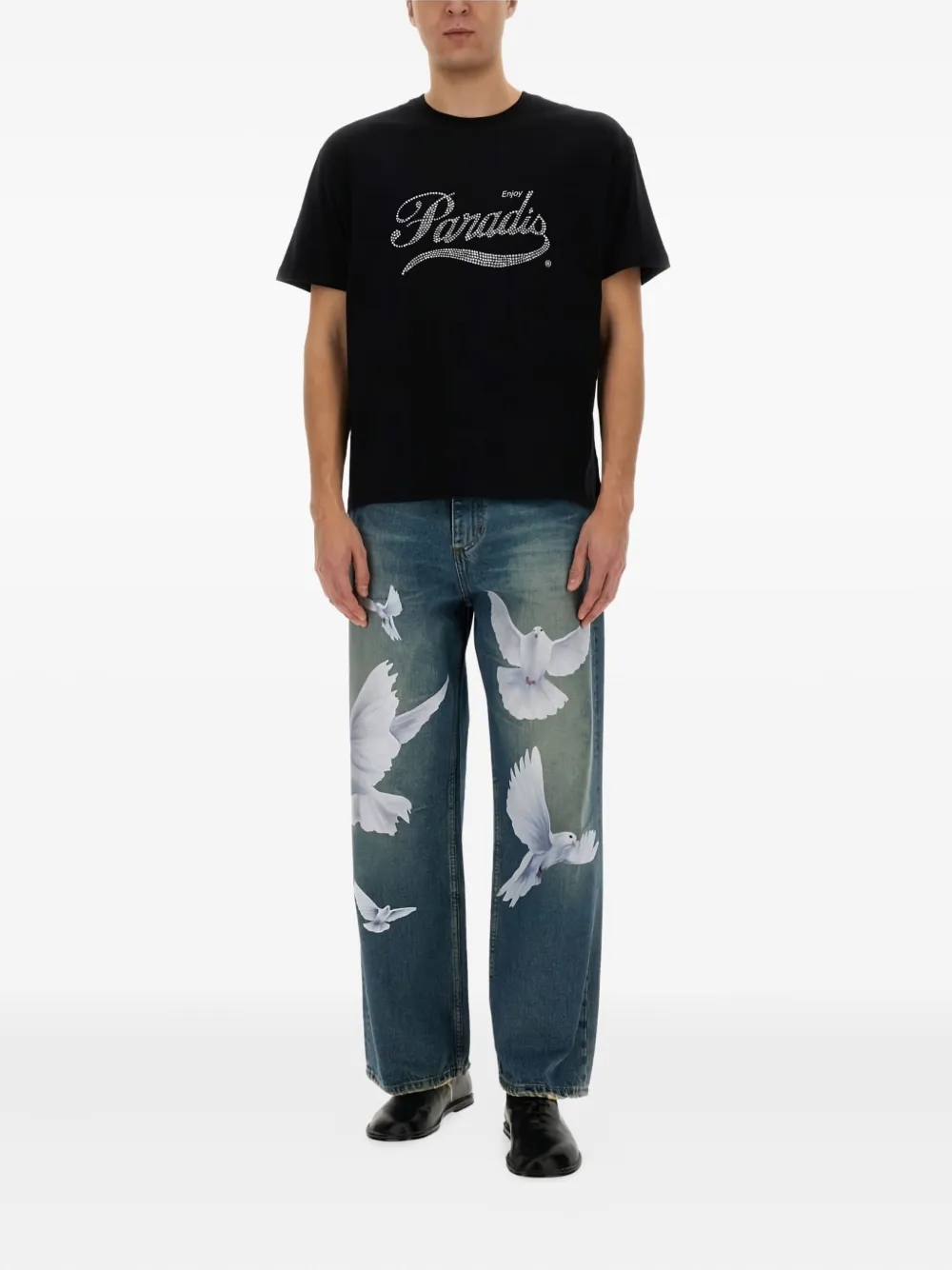 3PARADIS T-shirt verfraaid met kristallen en logo Zwart