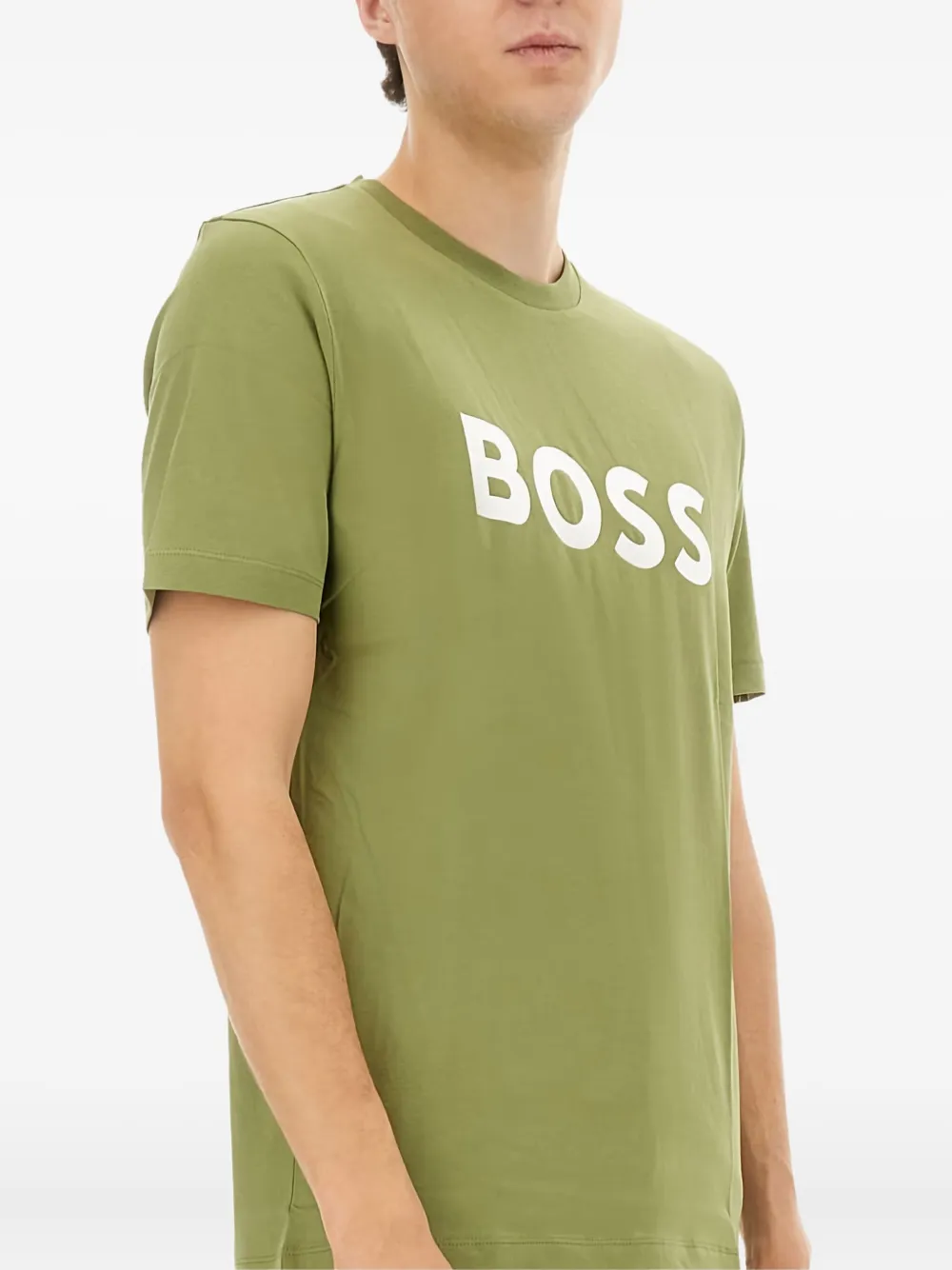 BOSS Katoenen T-shirt met logoprint Groen