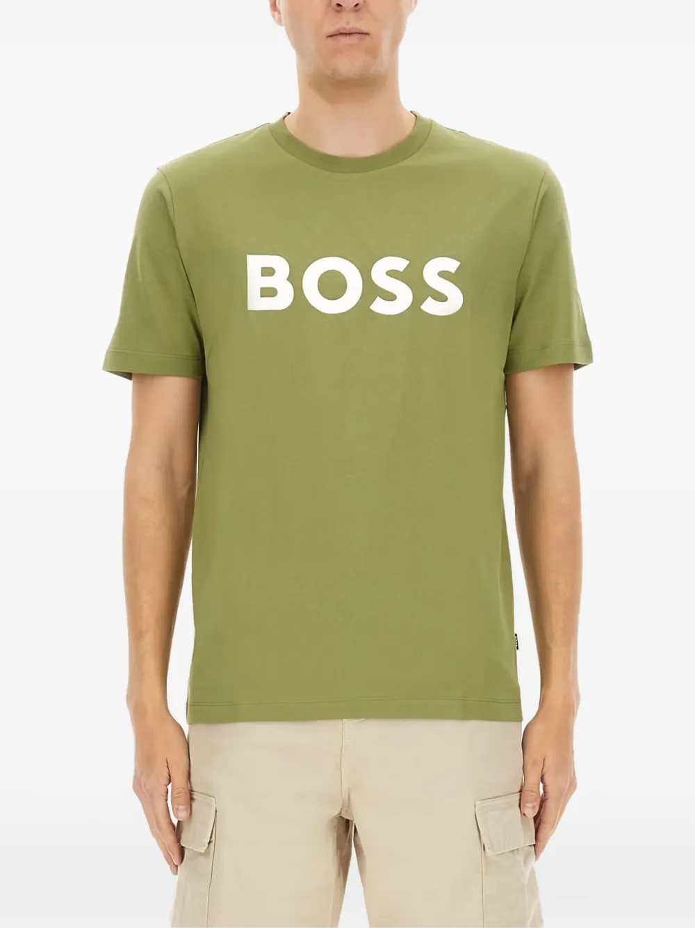 BOSS Katoenen T-shirt met logoprint Groen