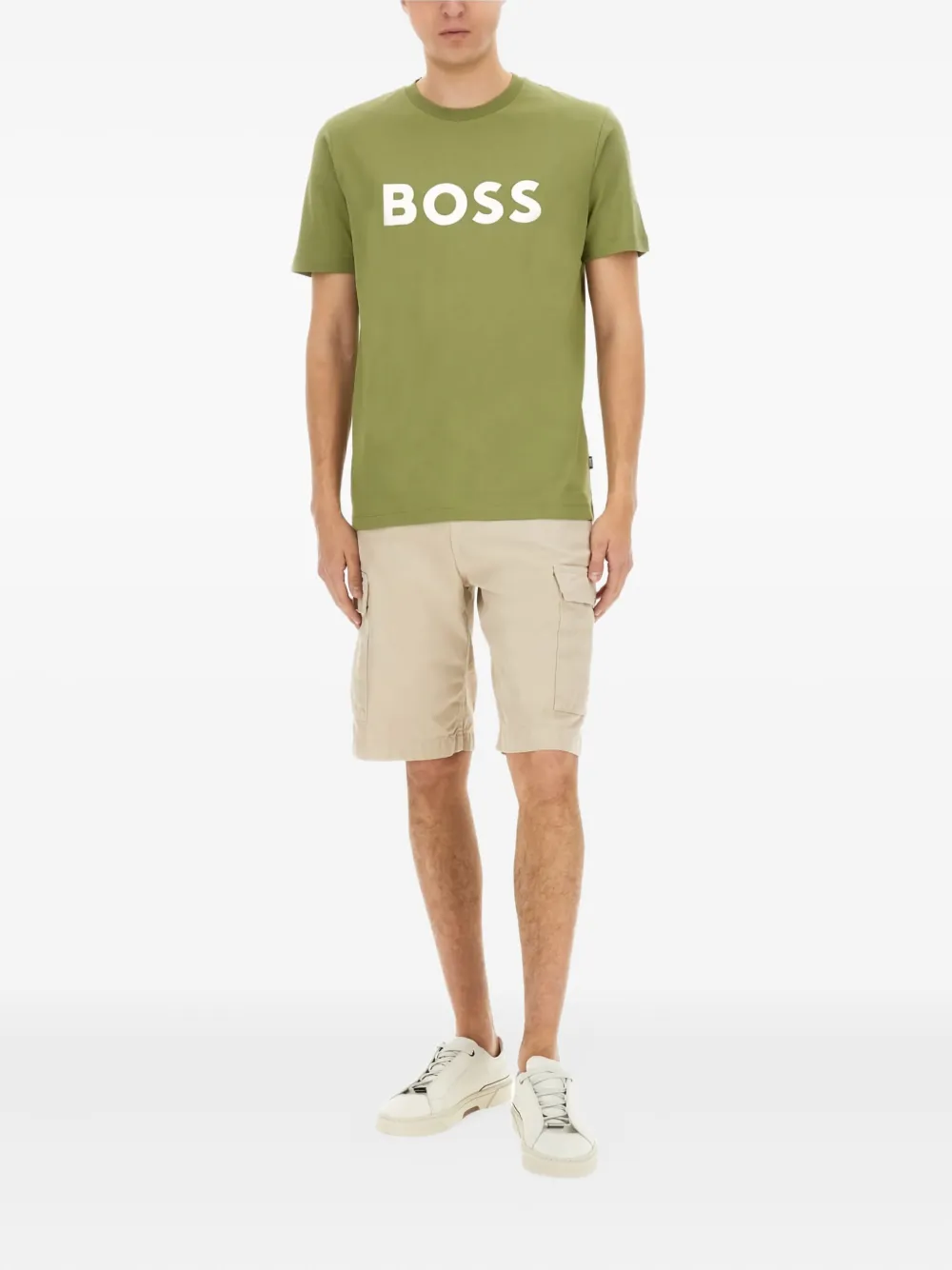 BOSS Katoenen T-shirt met logoprint Groen
