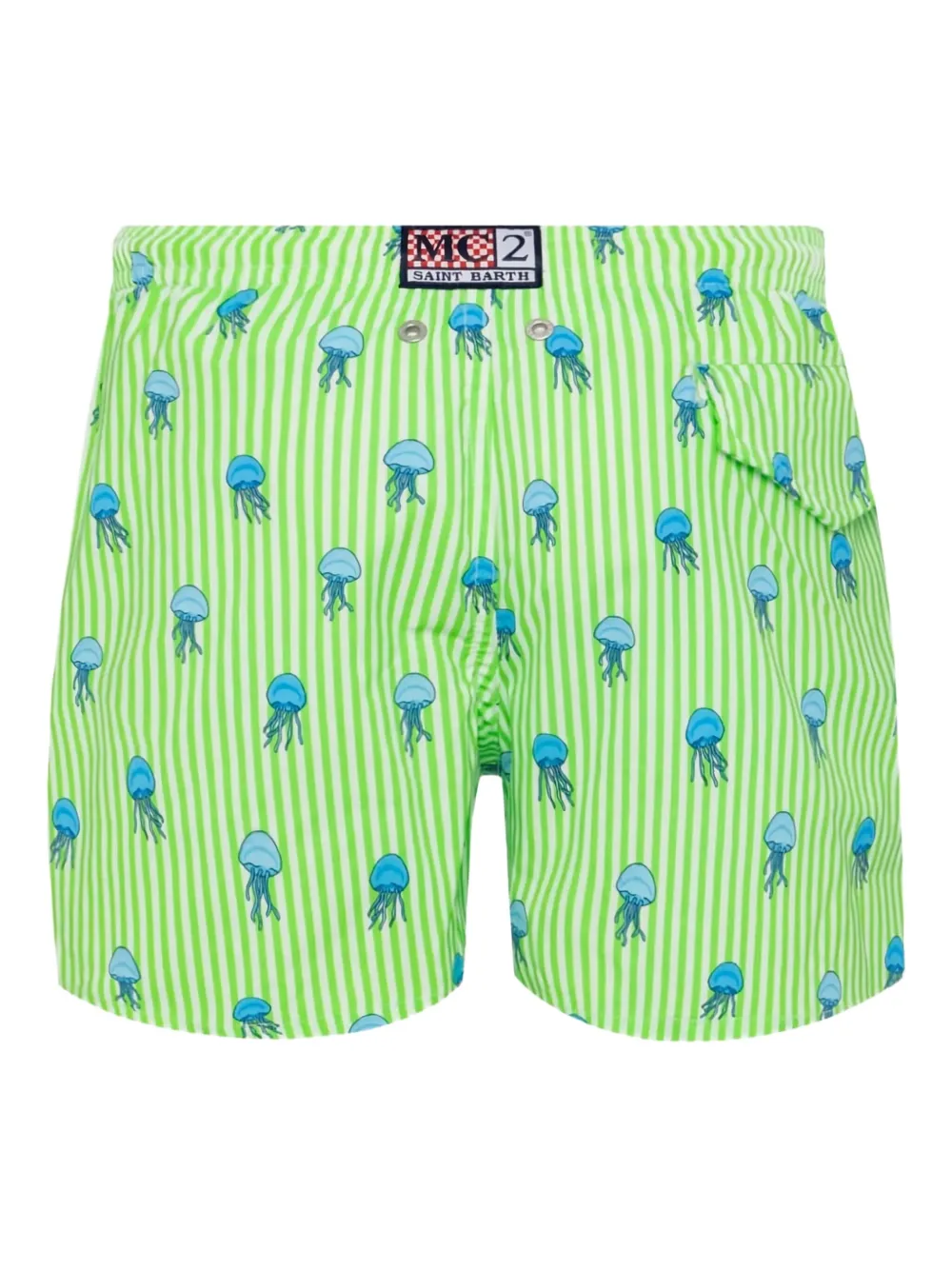 MC2 Saint Barth Kids Patmos Jr. gestreepte zwembroek met print Groen