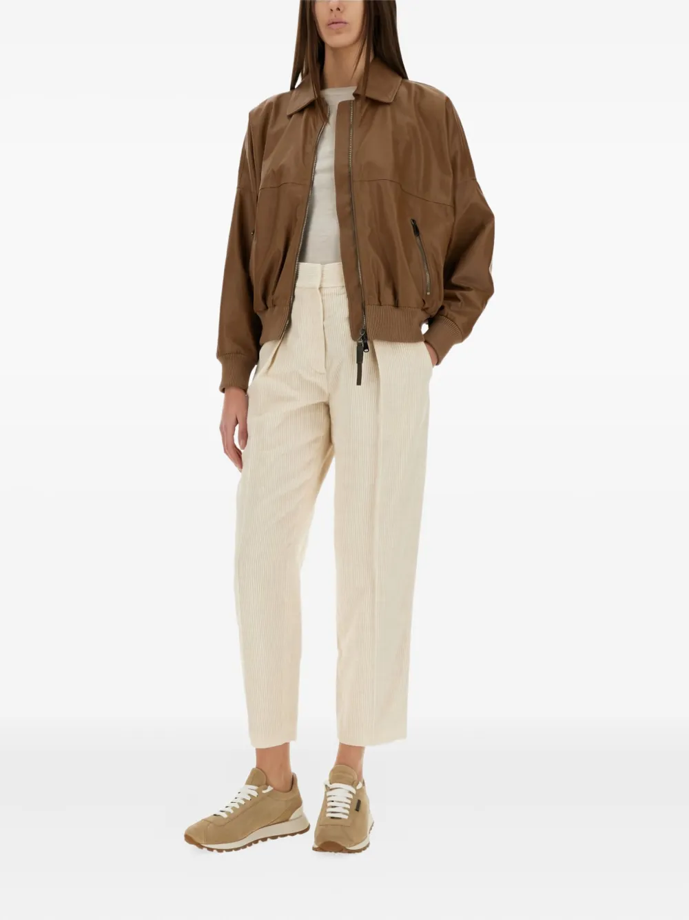 Brunello Cucinelli zip-fastening ribbed-hem jacket | Leather Jackets | Image 2