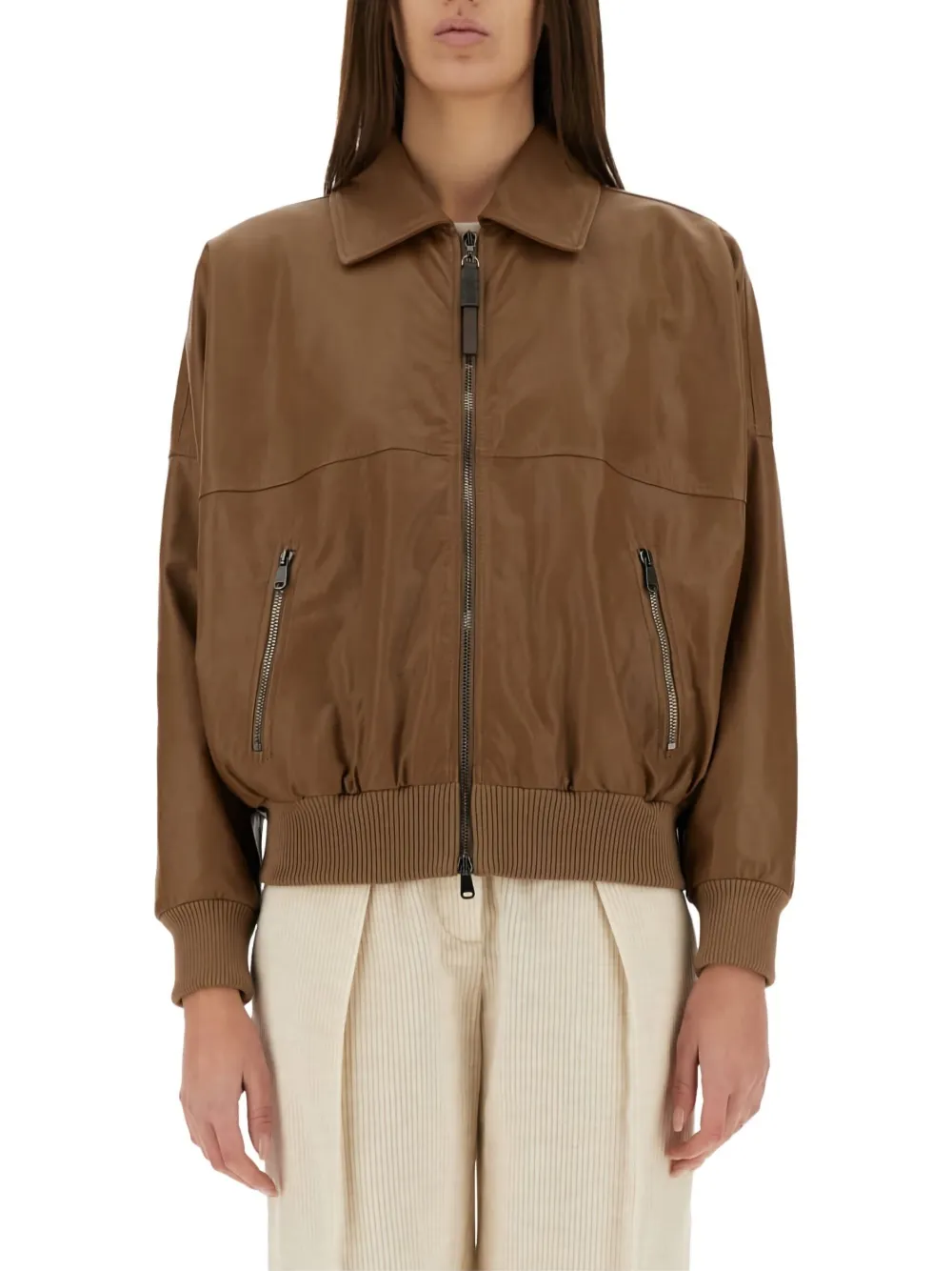 Brunello Cucinelli zip-fastening ribbed-hem jacket Bruin